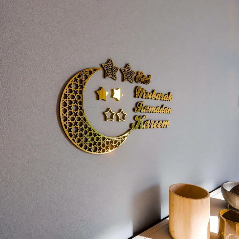 thoughtful-islamic-gift-ramadan-kareem-eid-mubarak-gold-acrylic-wooden-wall-art-for-muslim-homes